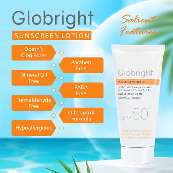 Globright Sunscreen Lotion (Spf 50) 50 Ml | With Aloe Vera | Uva & Uvb Protection (Pack Of 4)
