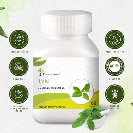 Four Seasons Tulsi Tablets - 60 Tabs | Overall Wellness | Respiratory Health | Immunity (Pack Of 2)