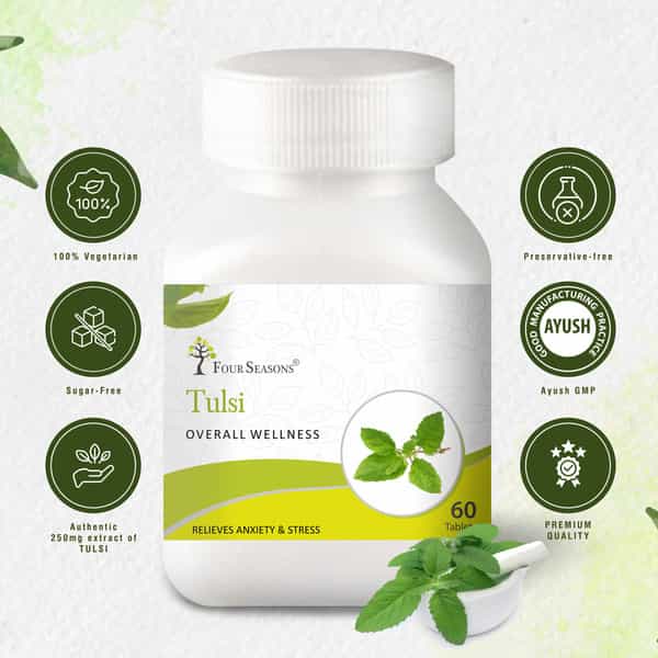 Four Seasons Tulsi Tablets - 60 Tabs | Overall Wellness | Respiratory Health | Immunity (Pack Of 2)