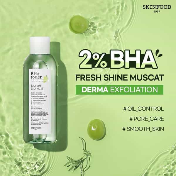 Skinfood Shine Muscat Bha Toner - Gentle Cleansing Men & Women - 200 Ml