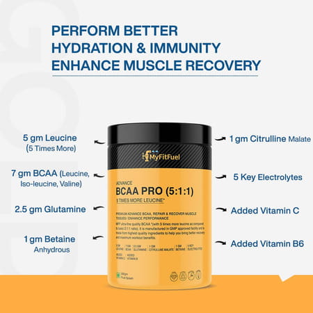 Myfitfuel Advance Bcaa Pro (5:1:1) | (5 Times Leucine | Glutamine +6 More) (200g | Unflavored)
