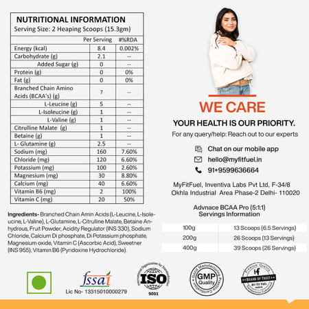 Myfitfuel Advance Bcaa Pro (5:1:1) | (5 Times Leucine | Glutamine +6 More) (200g | Unflavored)