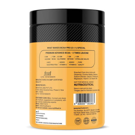 Myfitfuel Advance Bcaa Pro (5:1:1) | (5 Times Leucine | Glutamine +6 More) (200g | Unflavored)