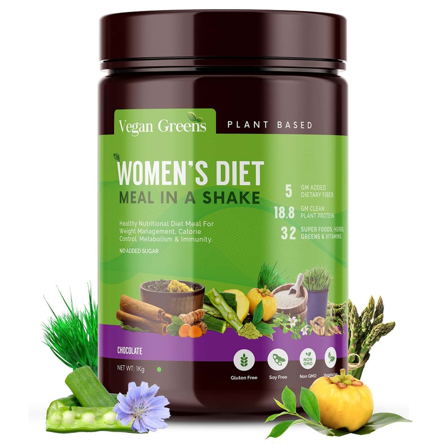 Vegan Greens Women Diet Meal In A Shake With Ayurvedic Herbs- Meal Replacement Shake-1 Kg, Chocolate