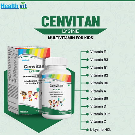 Healthvit Cenvitan Lysine Multivitamin For Kids - 60 Tablets (Chewable)