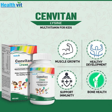 Healthvit Cenvitan Lysine Multivitamin For Kids - 60 Tablets (Chewable)