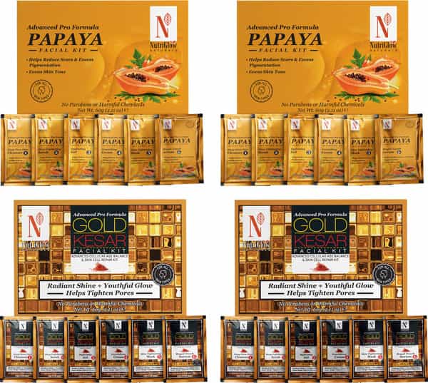 Nutriglow Natural's Advance Pro Formula Papaya Facial Kit & Gold Kesar Facial Kit 60Gm