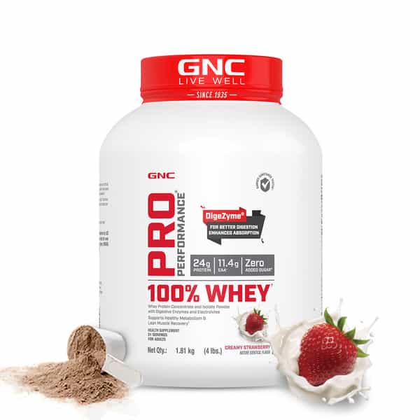 Gnc Pro Performance 100% Whey Protein Powder, 1.8 Kg | 24G Protein, 5.5 Grams Bcaa|Creamy Strawberry