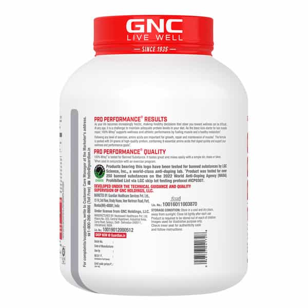 Gnc Pro Performance 100% Whey Protein Powder, 1.8 Kg | 24G Protein, 5.5 Grams Bcaa|Creamy Strawberry