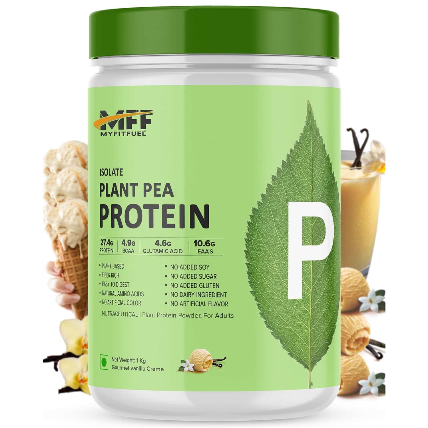 Myfitfuel Mff Plant Pea Protein 1 Kg (2.2 Lbs) Gourmet Vanilla Creme | Easy To Digest Protein Powder
