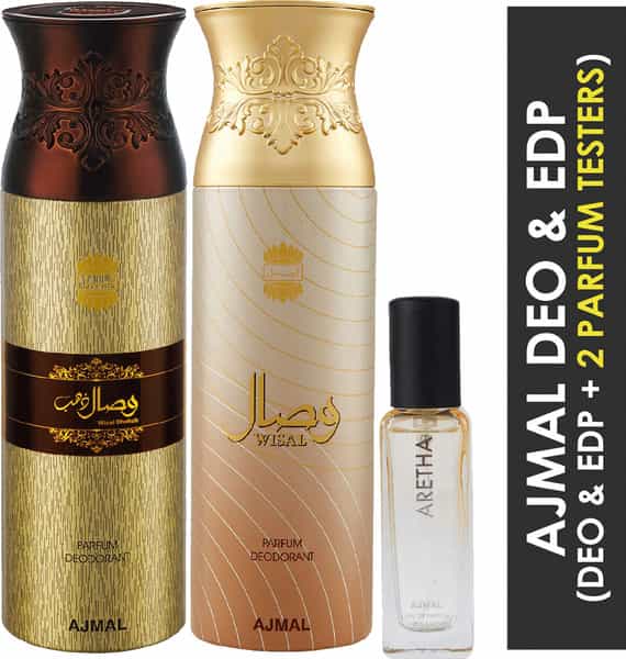 Ajmal Wisal Dhahab & Wisal Deo Each 200Ml & Aretha Edp 20Ml Pack Of 3 (Total 420Ml) For Men & Women