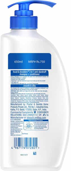 Head & Shoulders 2In1 Antidandruff Shampoo And Conditioner Smooth And Silky Shampoo 650 Ml