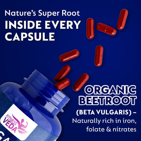 Fitness Veda Organic Beetroot Capsules - 120 Veg Capsules - Plant-Based Beetroot Powder