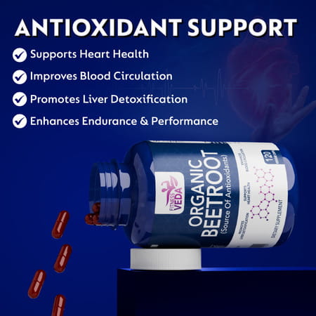 Fitness Veda Organic Beetroot Capsules - 120 Veg Capsules - Plant-Based Beetroot Powder