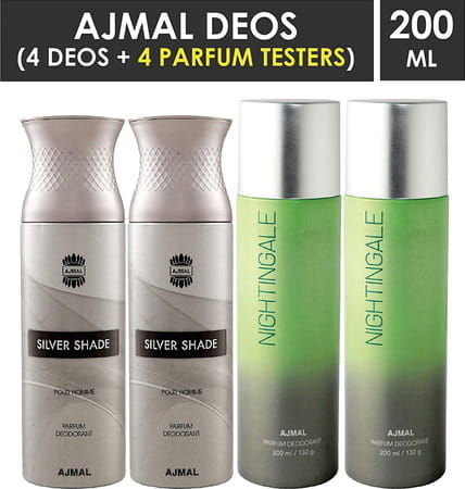 Ajmal 2 Silver Shade For Men And 2 Nightingale For Men & Women Deodorants Each 200ml Combo Pack Of 4