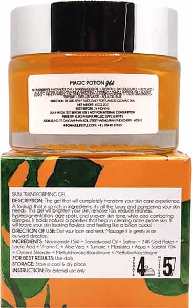 Auli Magic Potion Gold Niacinamide 24K Gold Aloevera Non-Sticky Acne Removing Skin Glowing Gel -60Gm