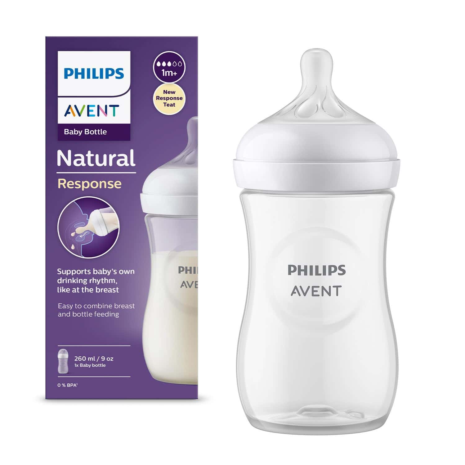Philips Avent Natural Plastic Baby Feeding Bottle | Ideal For 1 Months+ | Scy903/01