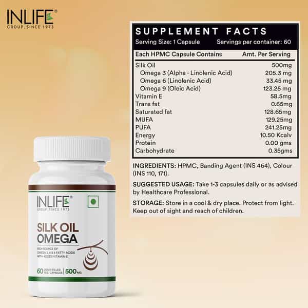Inlife Silk Oil Veg Omega 3 6 9 Capsules | Daily Health Supplement|500Mg|Unisex - 60 Veg Capsules