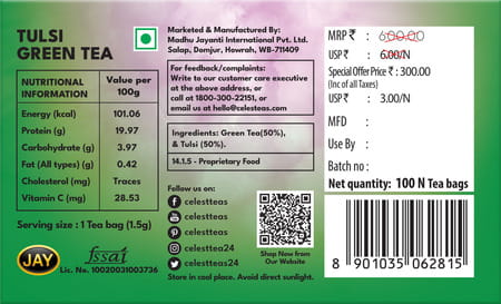 Celest Tulsi Green Tea - 100 Bags