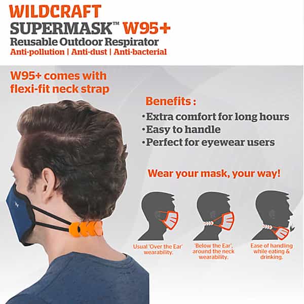 Wildcraft Supermask W95+ Reusable Outdoor Respirator Mask Anti-Bacterial Anti-Pollution L Grey