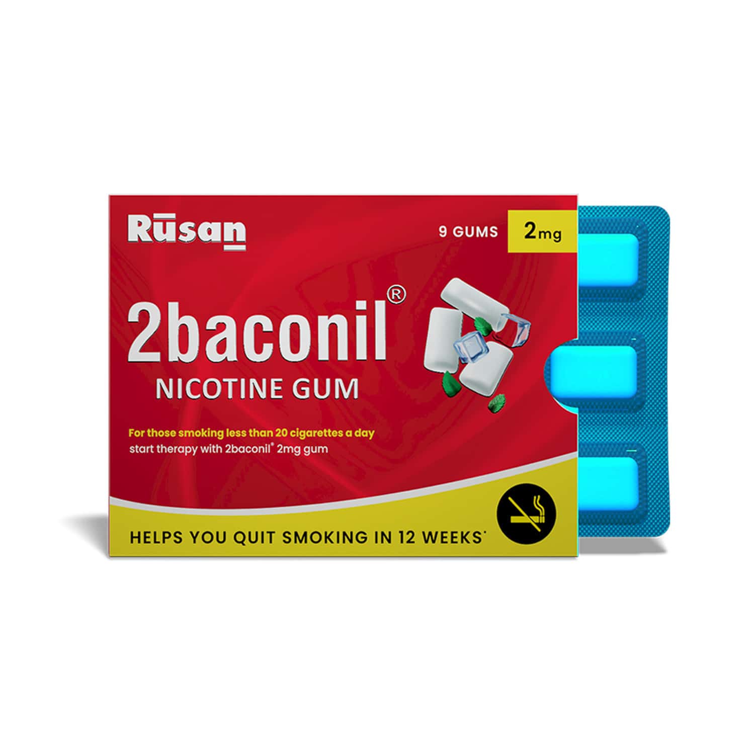 Rusan 2baconil 2mg | Ice Mint Flavour Sugar Free | Box | 180 Nicotine Gums | Pack Of 1