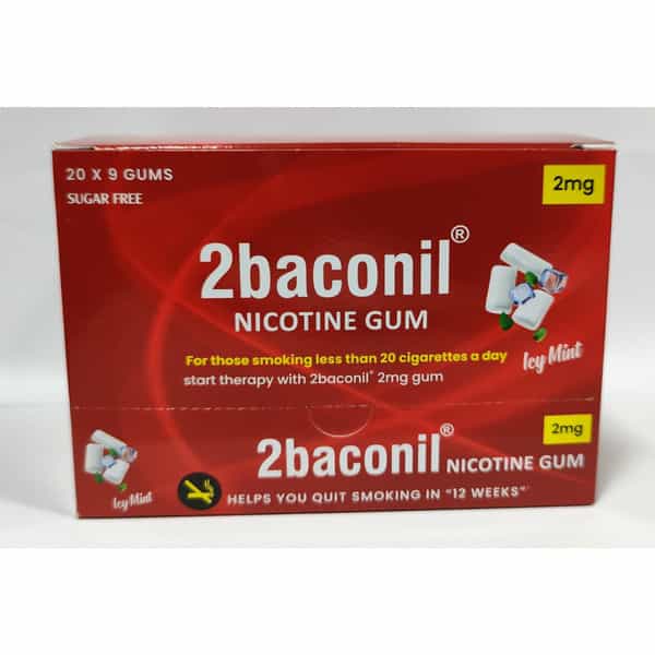Rusan 2Baconil 2Mg | Ice Mint Flavour Sugar Free | Box | 180 Nicotine Gums | Pack Of 1