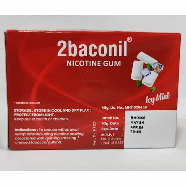 Rusan 2Baconil 2Mg | Ice Mint Flavour Sugar Free | Box | 180 Nicotine Gums | Pack Of 1