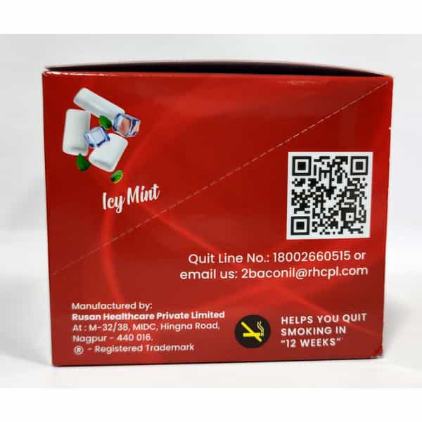 Rusan 2Baconil 2Mg | Ice Mint Flavour Sugar Free | Box | 180 Nicotine Gums | Pack Of 1