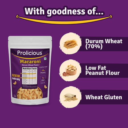 Prolicious Durum Wheat Macaroni Pasta | 2x Protein & High Fiber | No Maida | Plant Based | 400g