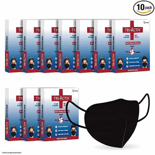 Tri-Activ 6 Layer Protective Face Masks | Pm2.5 / N95 Tested As - Pack 10