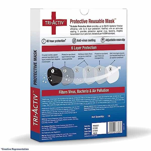 Tri-Activ 6 Layer Protective Face Masks | Pm2.5 / N95 Tested As - Pack 10