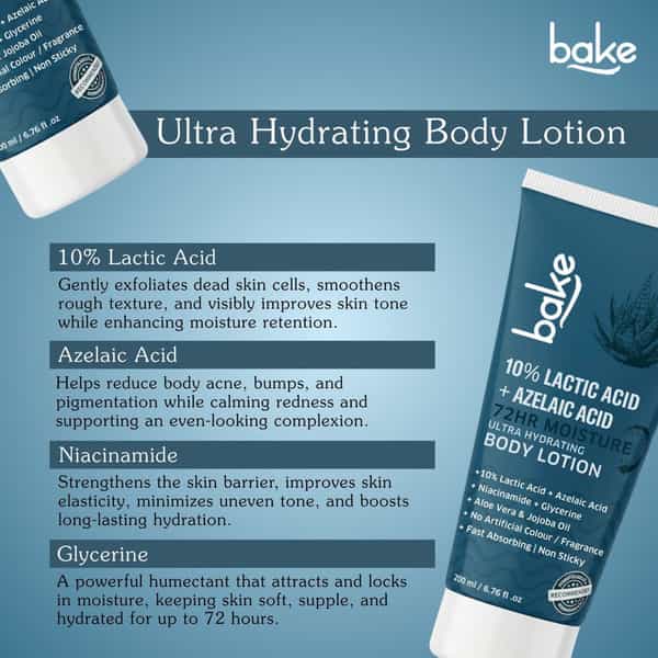 Bake 10% Lactic + Azelaic Body Lotion For Exfoliation & Brightening (200Ml)