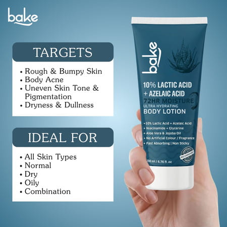 Bake 10% Lactic + Azelaic Body Lotion For Exfoliation & Brightening (200ml)