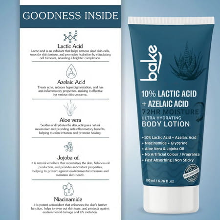 Bake 10% Lactic + Azelaic Body Lotion For Exfoliation & Brightening (200ml)