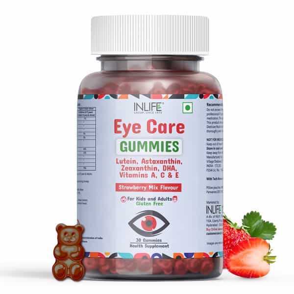 Inlife Eye Care Supplement Kids Adults With Omega 3 To Support Eye Health-30 Strawberry Mix Flavour