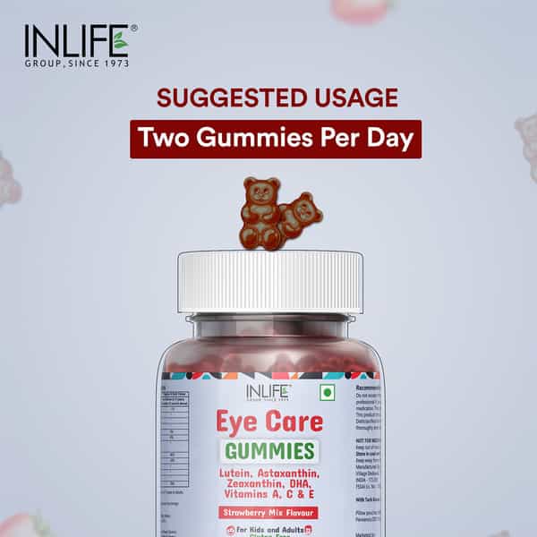 Inlife Eye Care Supplement Kids Adults With Omega 3 To Support Eye Health-30 Strawberry Mix Flavour