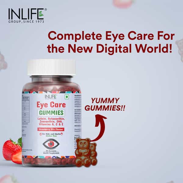 Inlife Eye Care Supplement Kids Adults With Omega 3 To Support Eye Health-30 Strawberry Mix Flavour