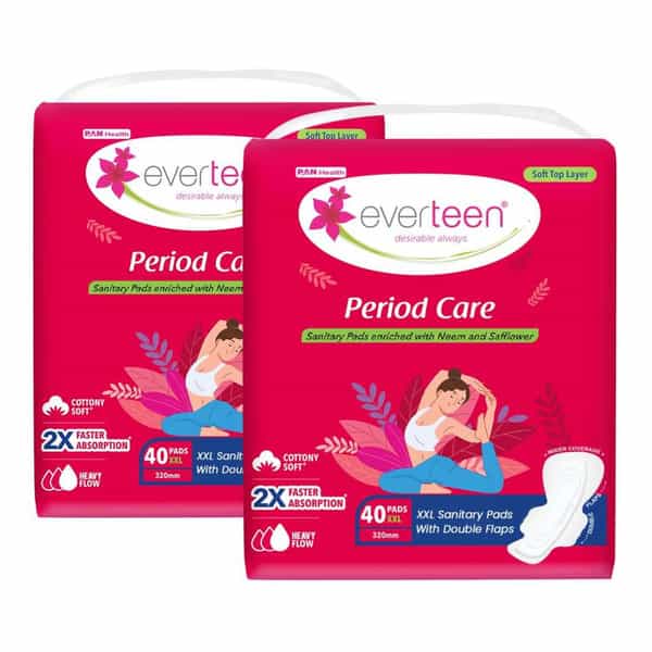 Everteen Xxl Sanitary Napkin Pads With Cottony-Soft Top Layer For Women 2 Packs | 320Mm