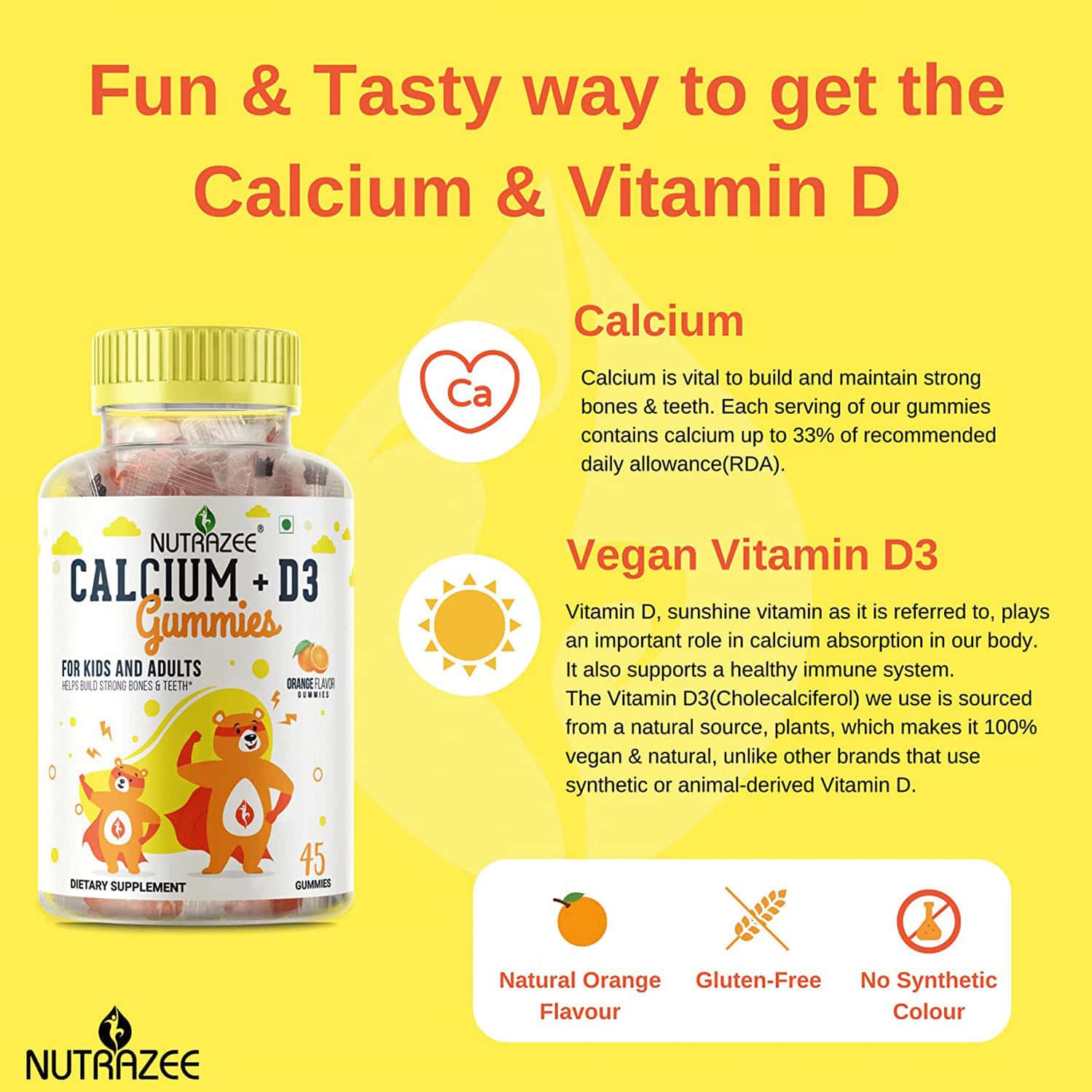 Buy NUTRAZEE CALCIUM + VITAMIN D3 GUMMIES FOR KIDS & ADULTS 45 GUMMY