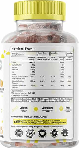 Nutrazee Calcium + Vitamin D3 Gummies For Kids & Adults 45 Gummy Bears