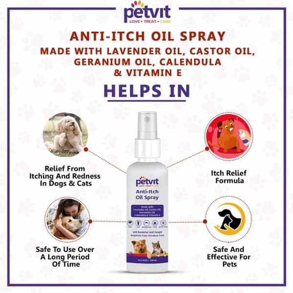 Petvit Anti-Itch Oil Spray Itching And Redness Paraben Free-Ph-Balance For All Breed Dog & Cat-100Ml