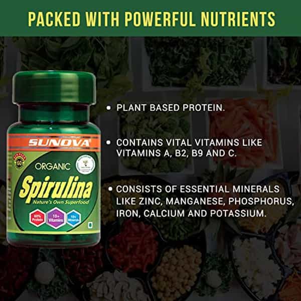 Sunova Organic Spirulina Capsules Nature's Supplement Spirulina 60 Capsules (Pack Of 2)