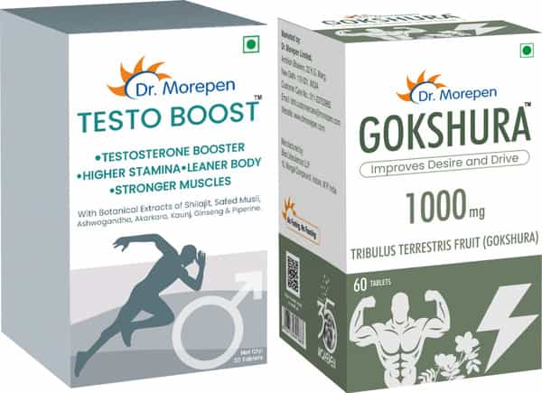 Dr. Morepen Gokshura 1000Mg 60 & Testo Boost 30 Tablet | Energy Vitality & Vigour | Combo