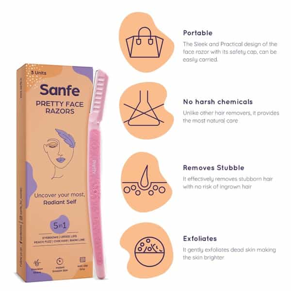 Sanfe Pretty Face Razor For Painfree Facial Hair Removal (3 Units)