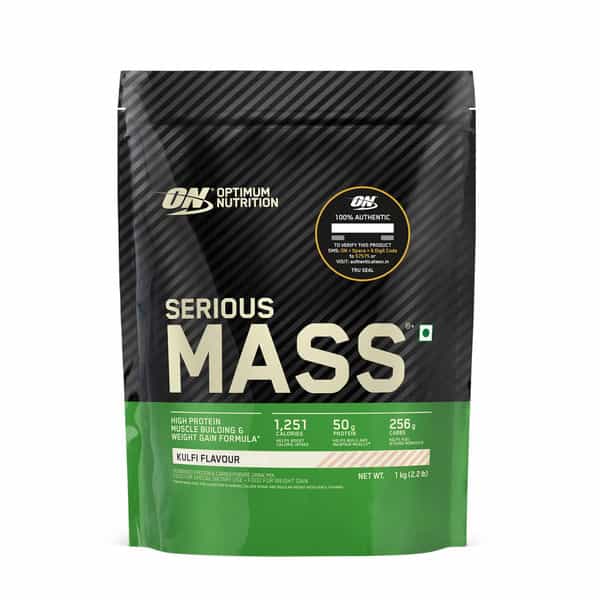 Optimum Nutrition (On) Serious Mass Weight Gainer Powder - 1 Kg(Kulfi) | Vegetarian