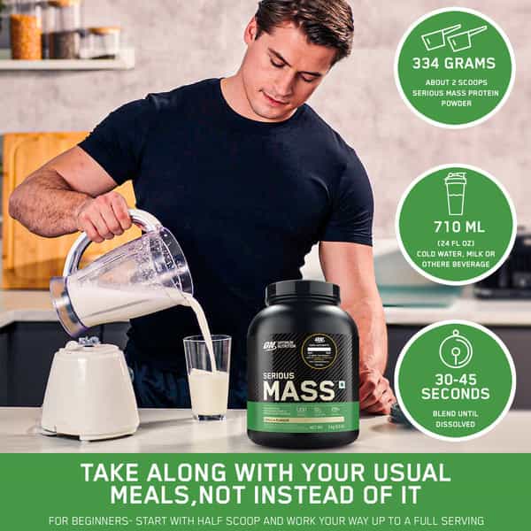 Optimum Nutrition (On) Serious Mass Weight Gainer Powder - 1 Kg(Kulfi) | Vegetarian