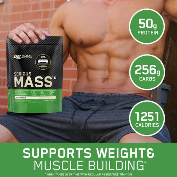 Optimum Nutrition (On) Serious Mass Weight Gainer Powder - 1 Kg(Kulfi) | Vegetarian