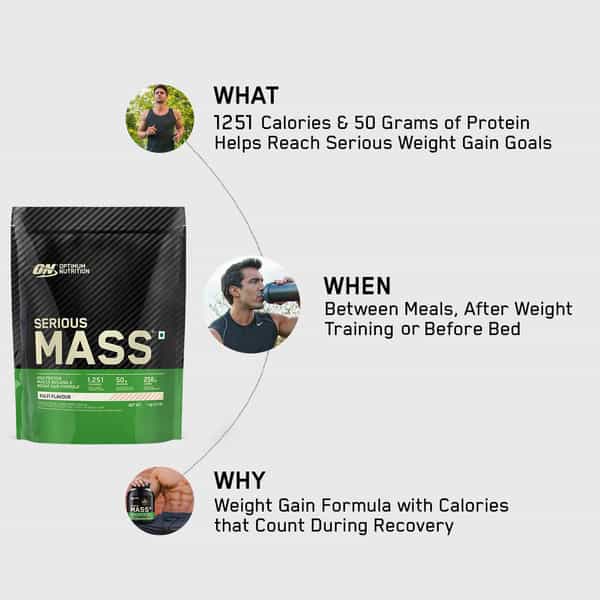 Optimum Nutrition (On) Serious Mass Weight Gainer Powder - 1 Kg(Kulfi) | Vegetarian