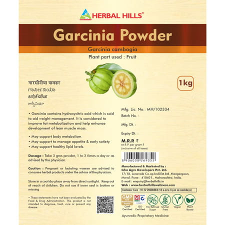 Herbal Hills Garcinia Powder - 1 Kg Pure Natural Garcinia Cambogia Fruit Powder