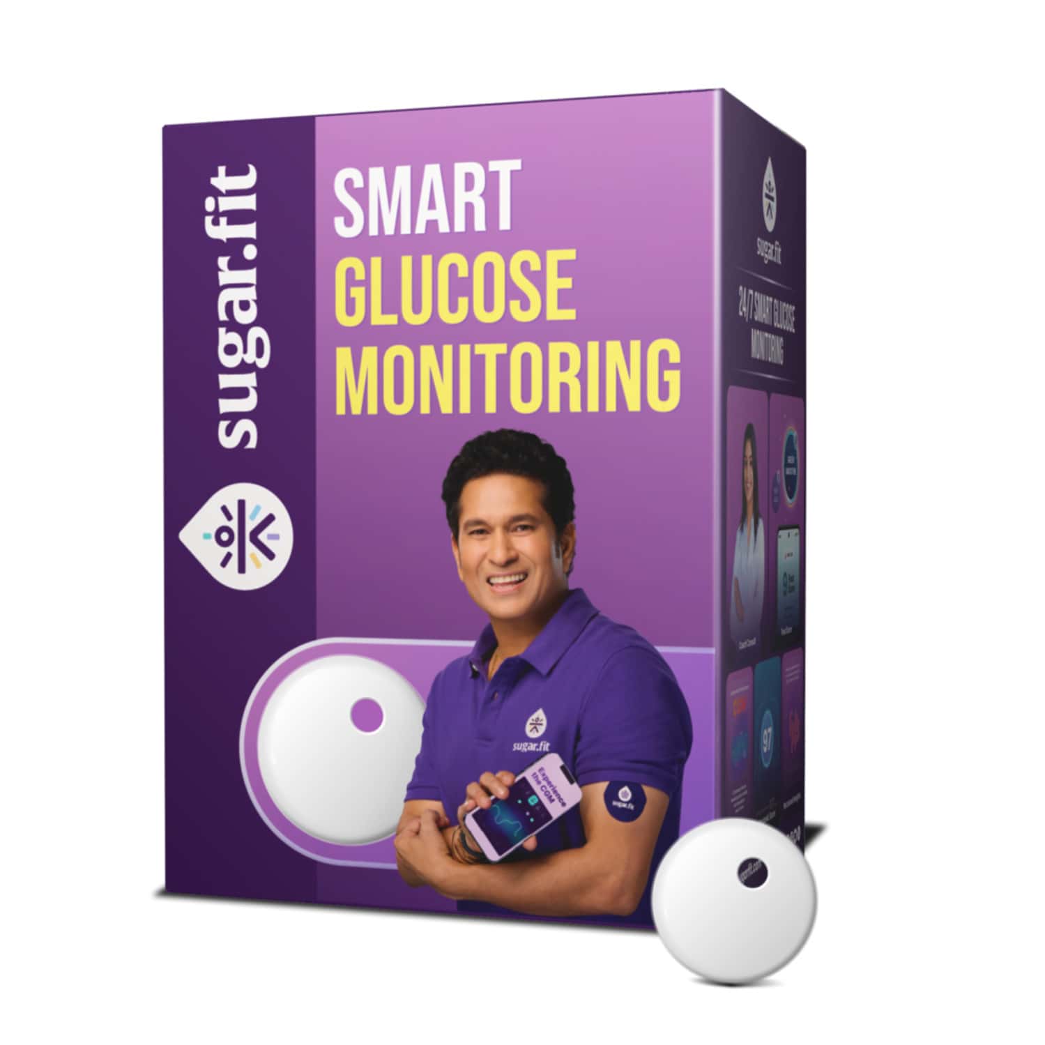 Sugar.Fit Smart Glucose Monitor | Real-Time Blood Sugar Tracking | Bluetooth-Enabled Device 1 Nos